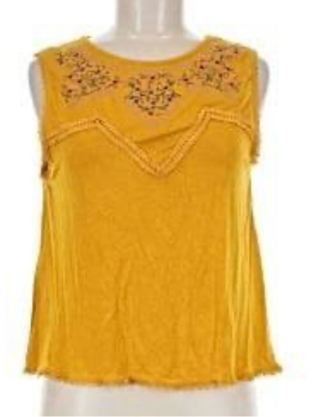 Always Indigo Sleeveless Floral Embroidered Yoke Tank Top - Mustard-Yellow Sz. S